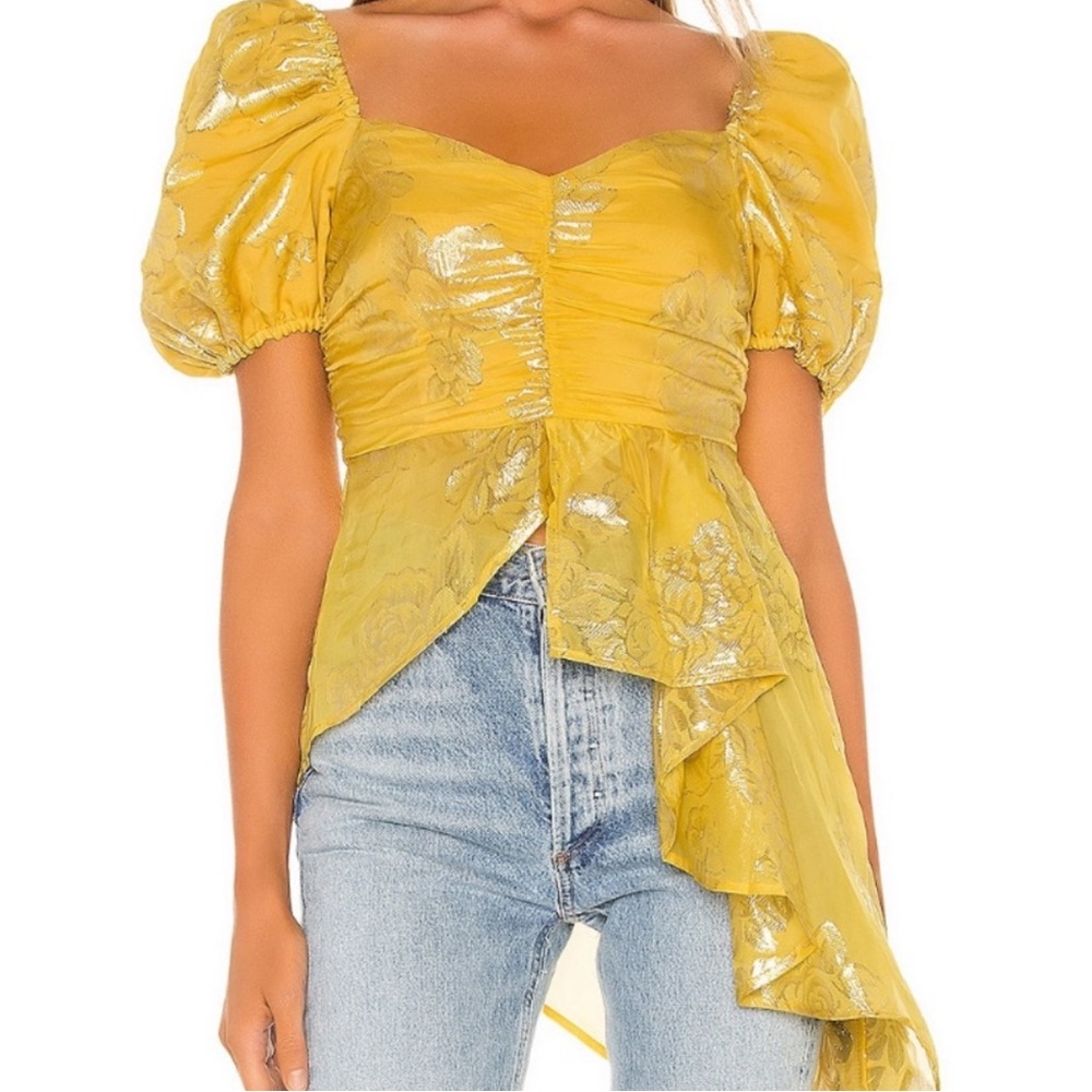 NWOT Revolve x House of Harlow 1960 Freja Yellow Asymmetric Peplum Top Small - Picture 2 of 5